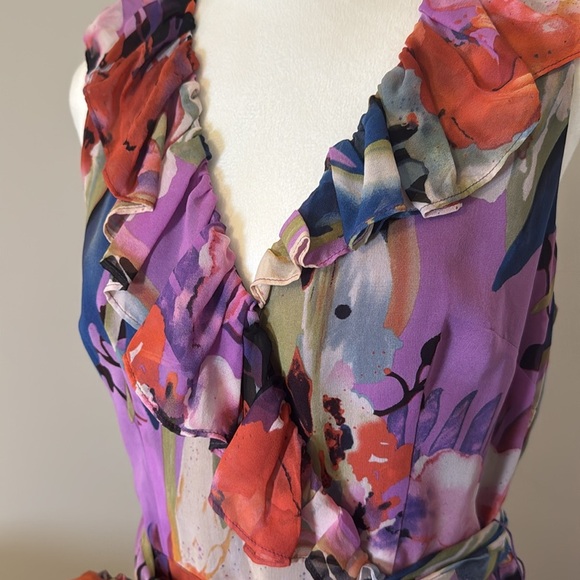 Adrianna Papell 100% Silk Floral Feminine Dress Size 8 Summer Cocktail - Picture 3 of 10